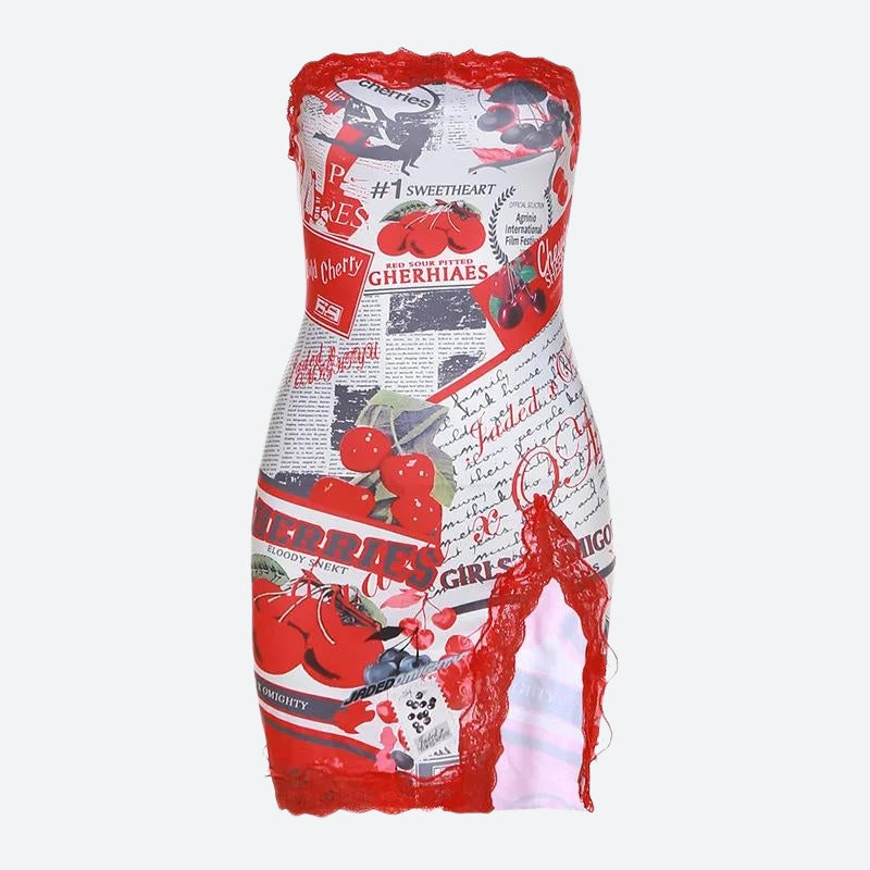 Cherry Y2K Slit Mini Dress