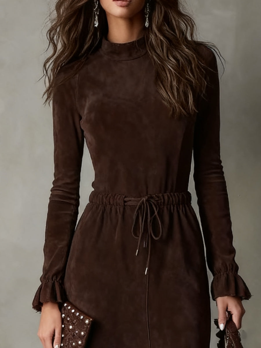 | Isla Suede Midi Dress with Tie Waist