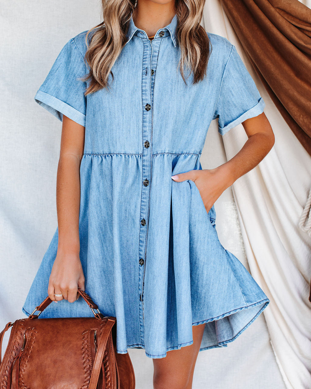 And You Paradise Pocketed Button Down Denim Dress