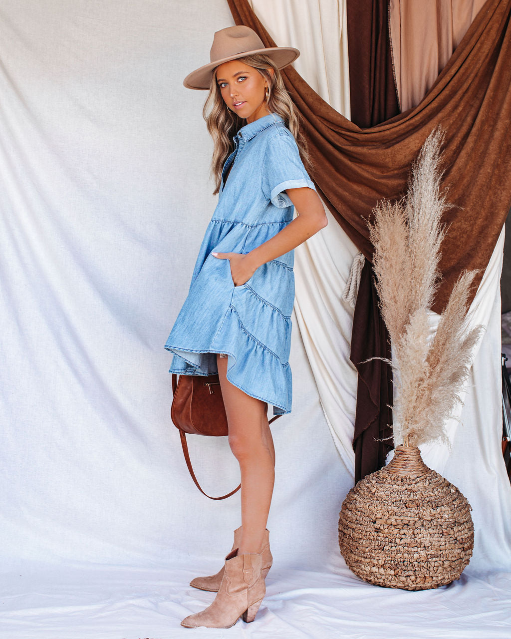 And You Paradise Pocketed Button Down Denim Dress