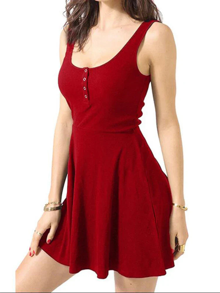 Women's Relaxed Sleeveless High Slim Flare Midi Dresses