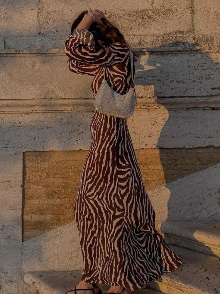 2024 Bohemian Vacation Party Zebra Printed Maxi Dress