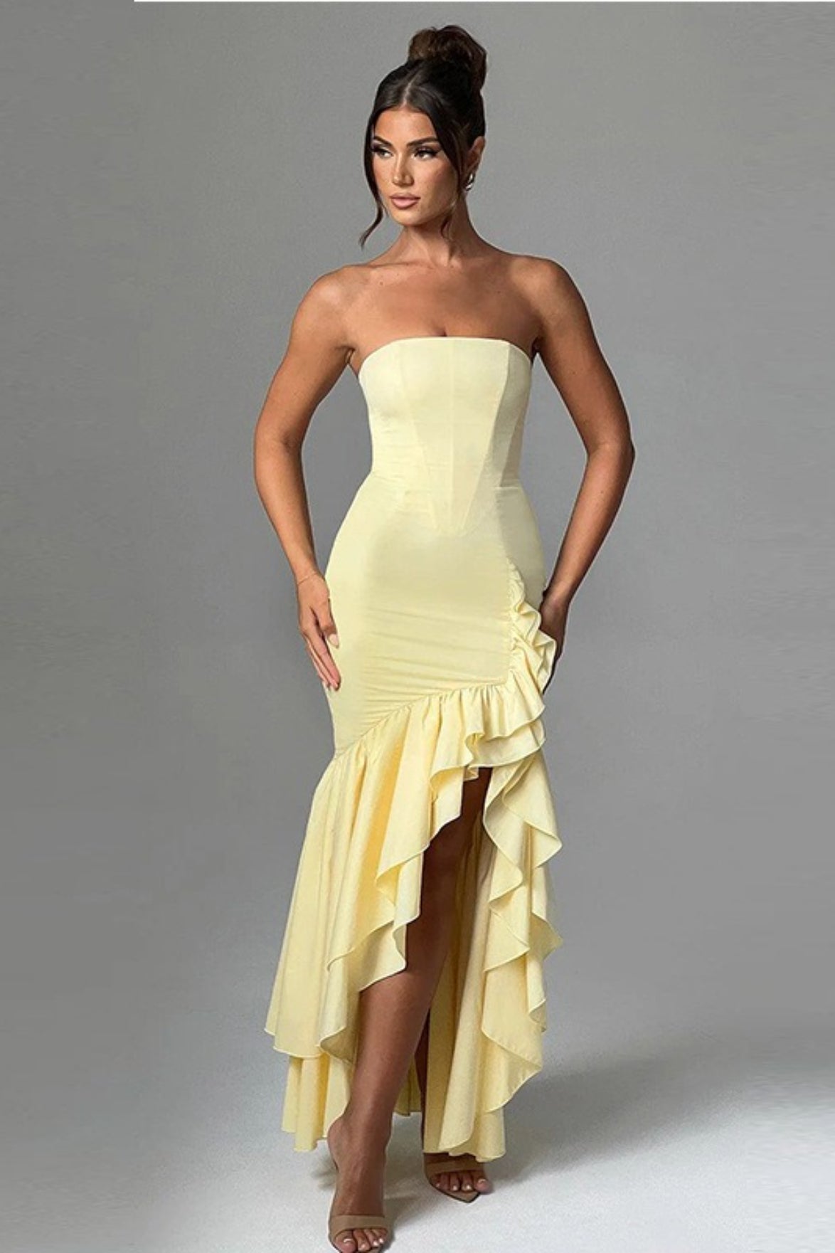 Strapless High Slit Backless Bodycon Slim Fit Graceful Prom Dress