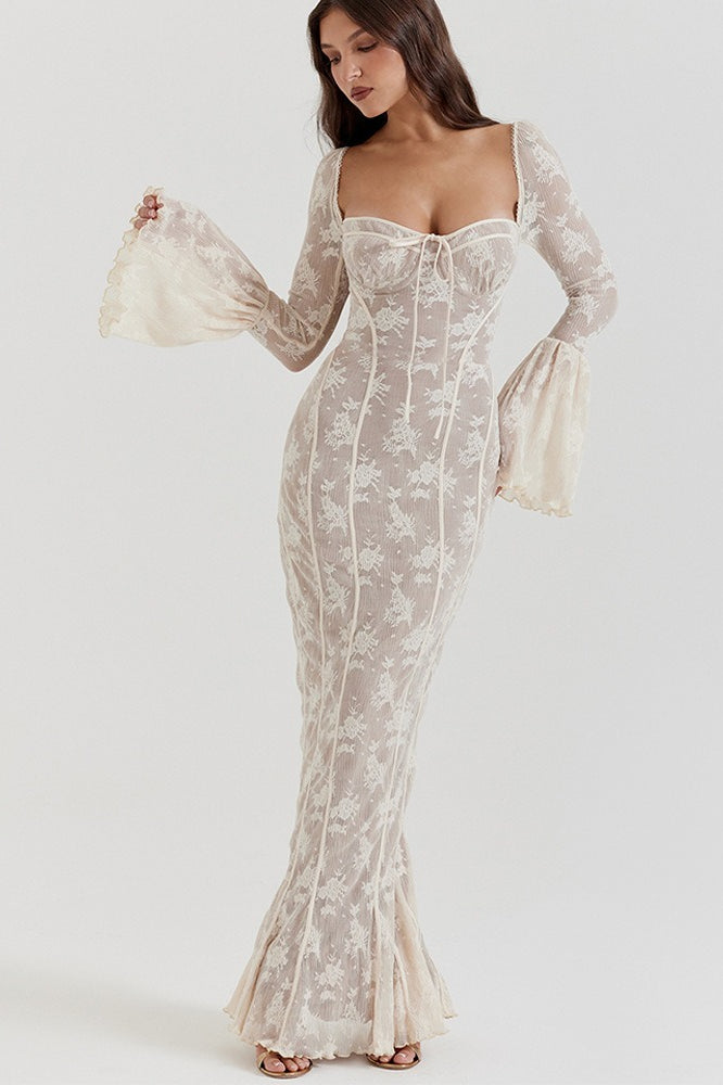Bodycon Edition Lace Flare Sleeve Maxi Dress