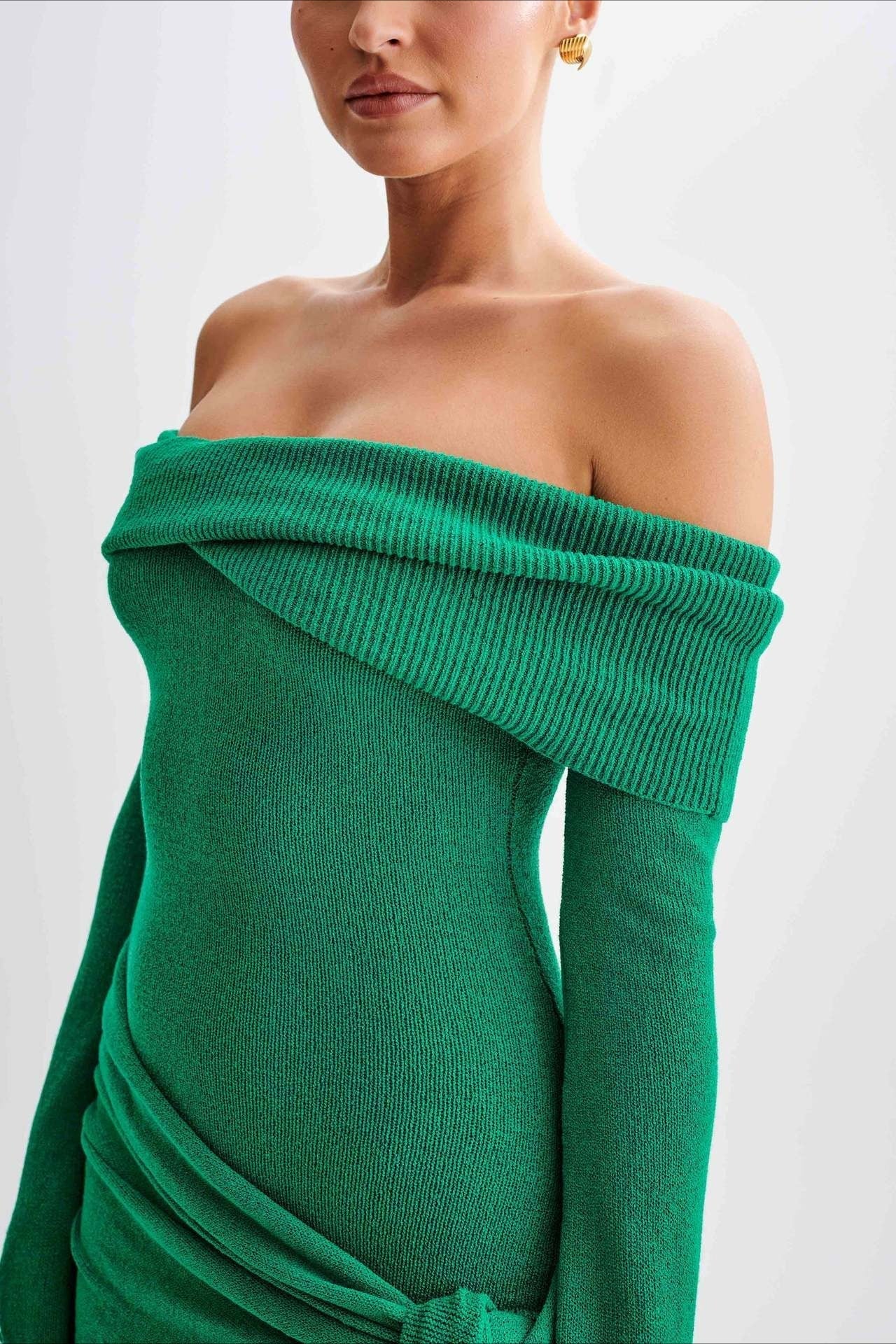 Sheer Edition Spaghetti Strap OffShoulder Fitted Knit Maxi Sweater Dress