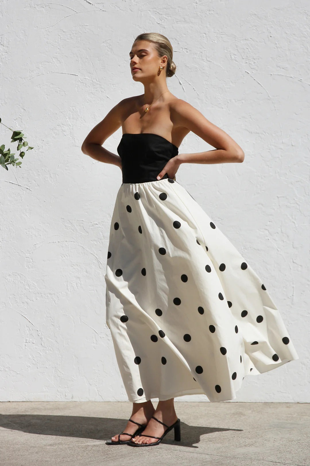 Polka Edition Dot Print Strapless ALine Maxi Dress