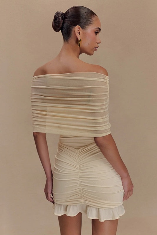 Ruffle Ruched Mesh Mini Dress