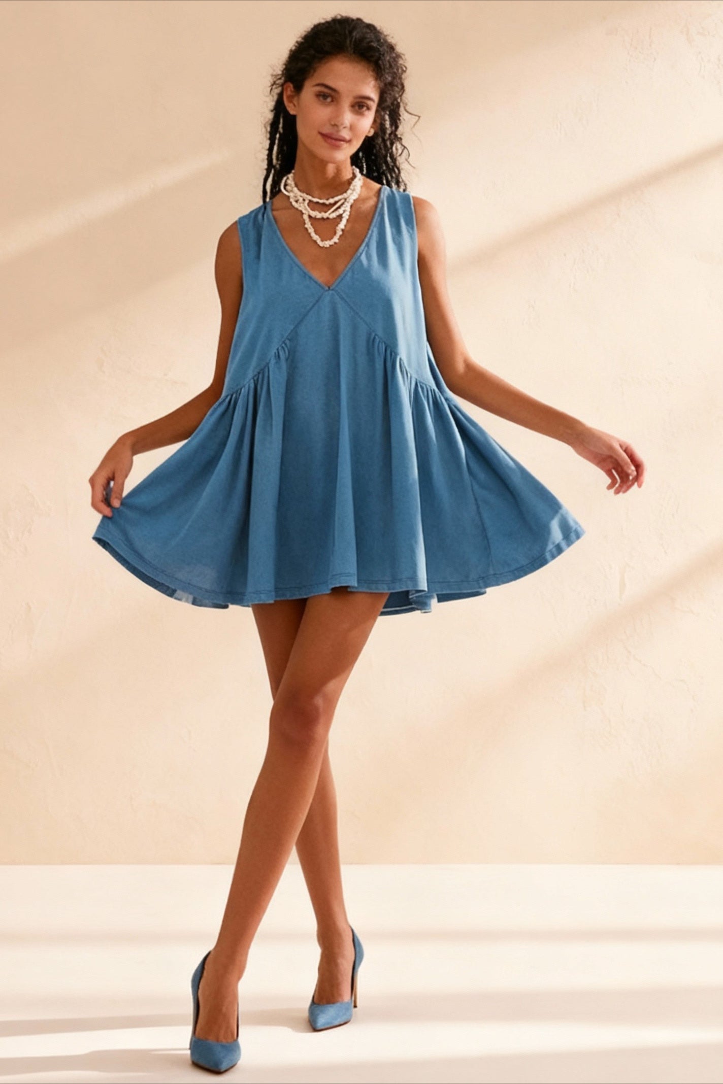 V Deep Wide Charming Strap Mini Tank Dress