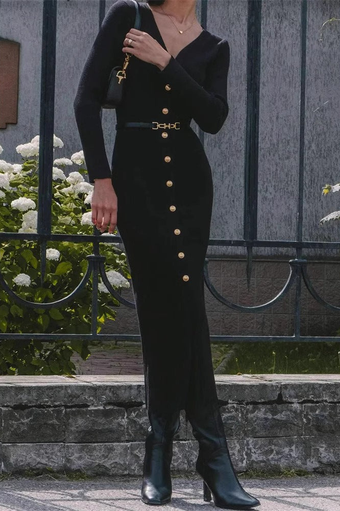 Knit Slim Long Sleeve Midi Dress