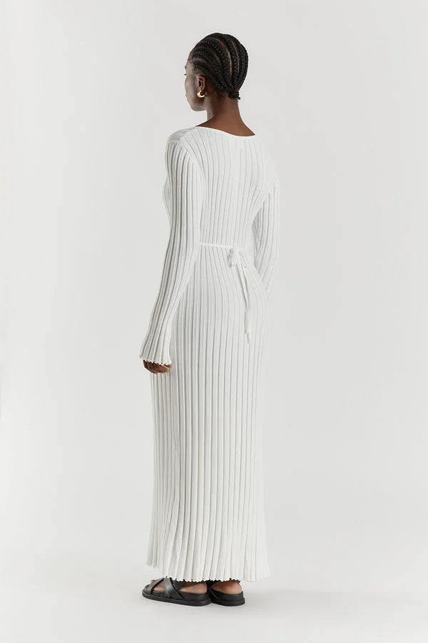 Timeless Sasha Knitted Midi Dress with V Neck and Sleeves Evening Wear Edit
