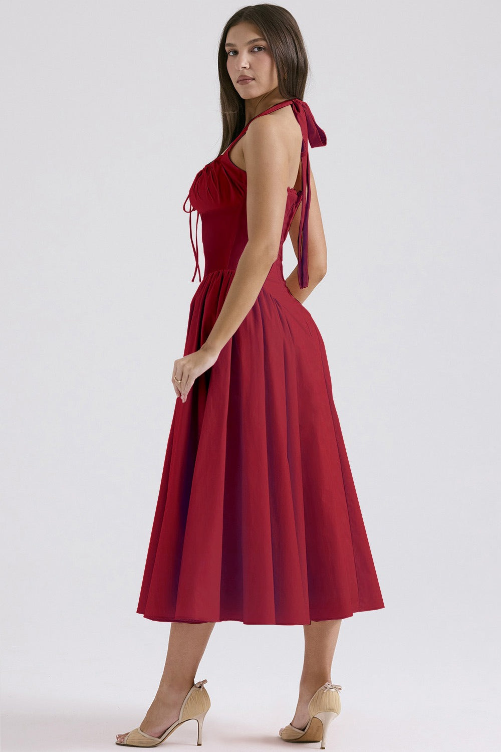 Flower Halter Lace Trim Long Sleeveless Prom Dress