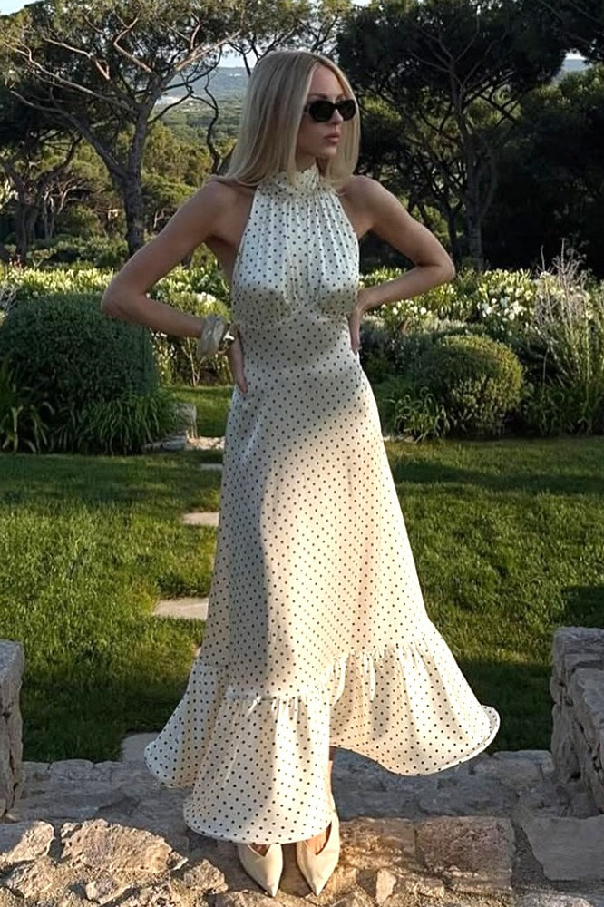 Polka Edition Dot Backless Satin Maxi Dress