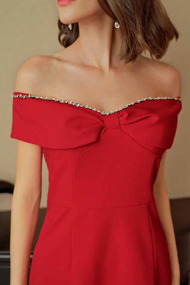 Shoulder Off Butterfly Embellished Bodycon Dress