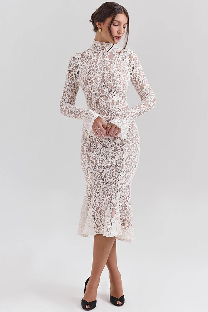 Long Lace Sleeve Midi Dress