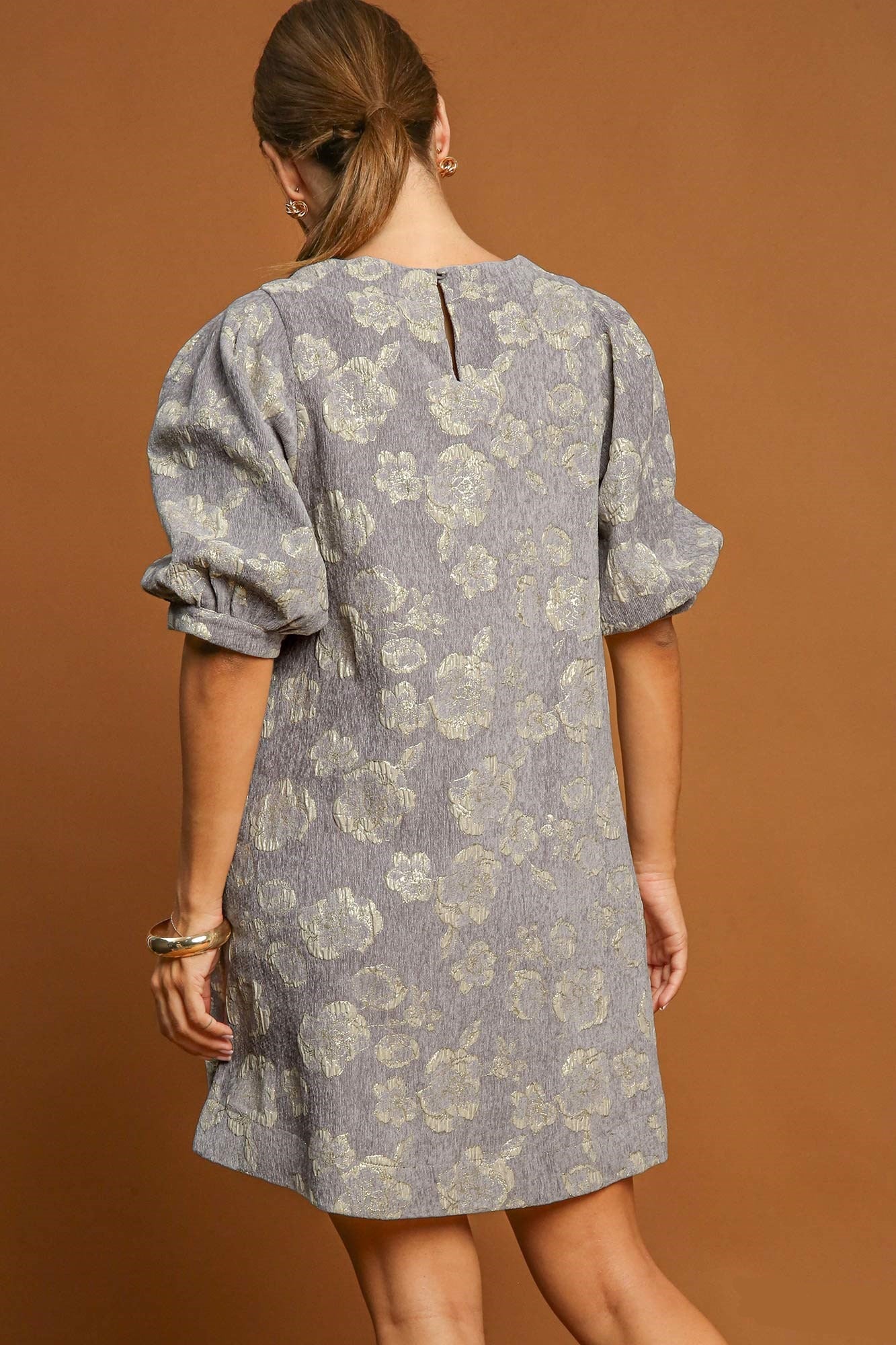 Esme Exclusive Bloom Jacquard Mini Dress with Puff Sleeves Boutique Collection
