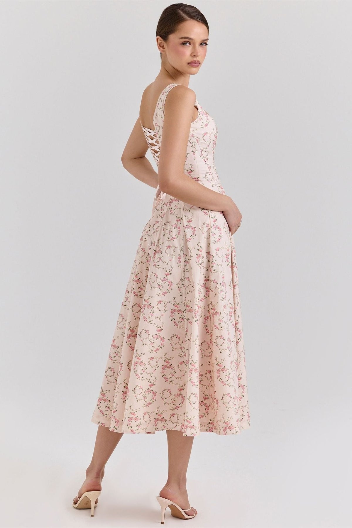 Shoulder Off Tie Strap Midi Dress