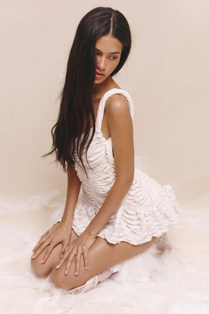 Oblique Pleated Hem Mini Dress