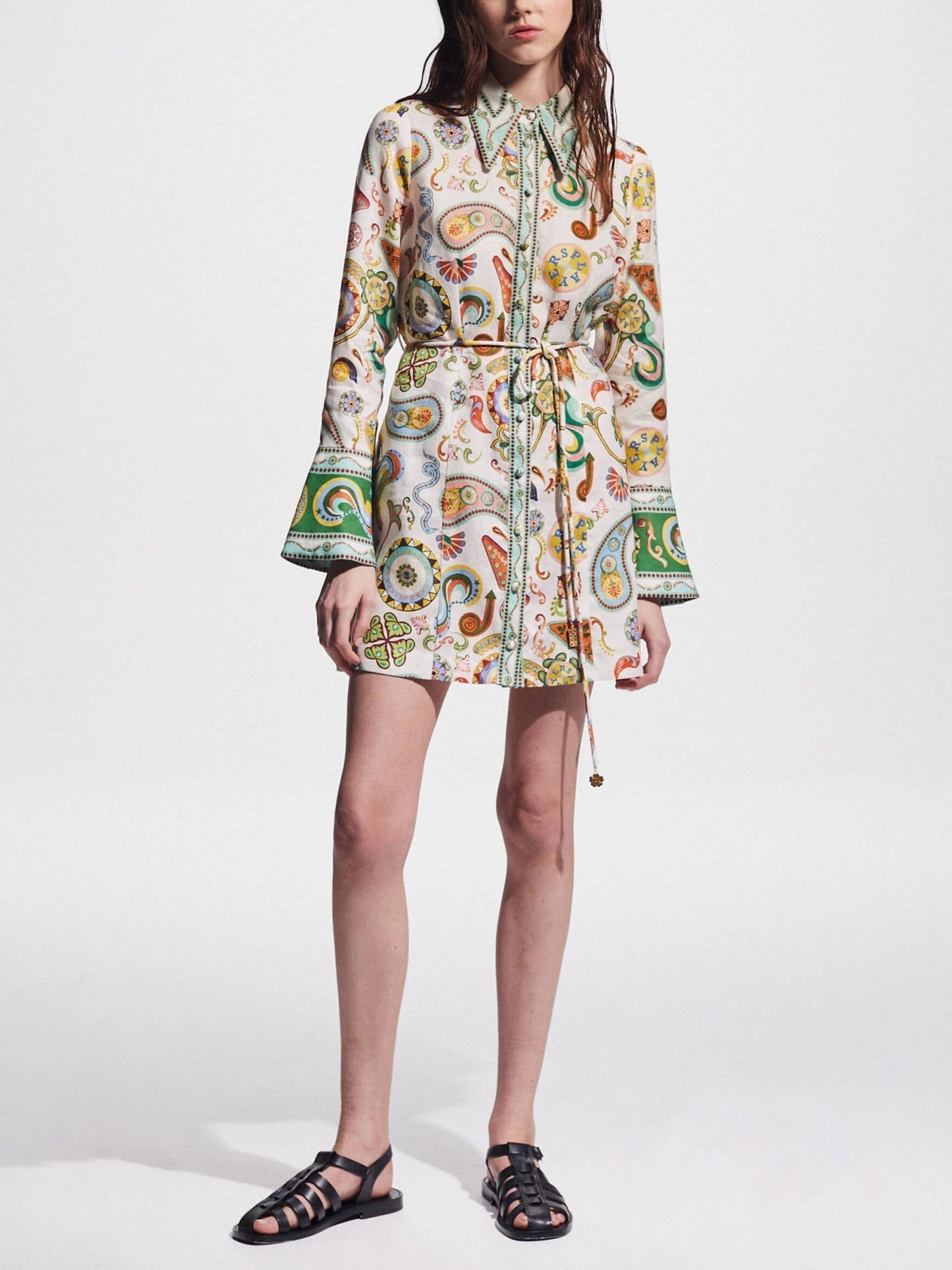 And Exquisite Fashionable Printed Trumpet Sleeve Mini Dress