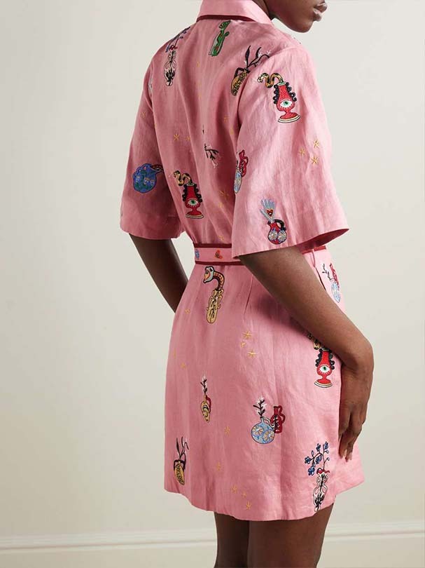 Relaxed Printed Shirt Collar Single breasted Mini Dress