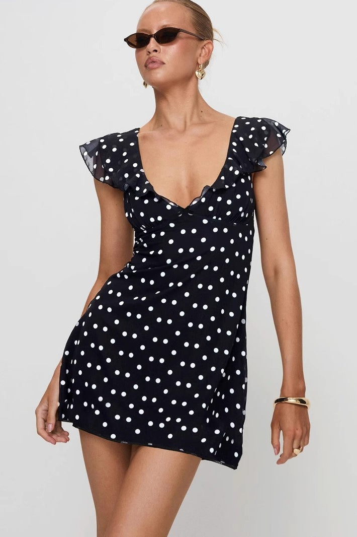 Dot Polka Mesh A-Line Mini Dress