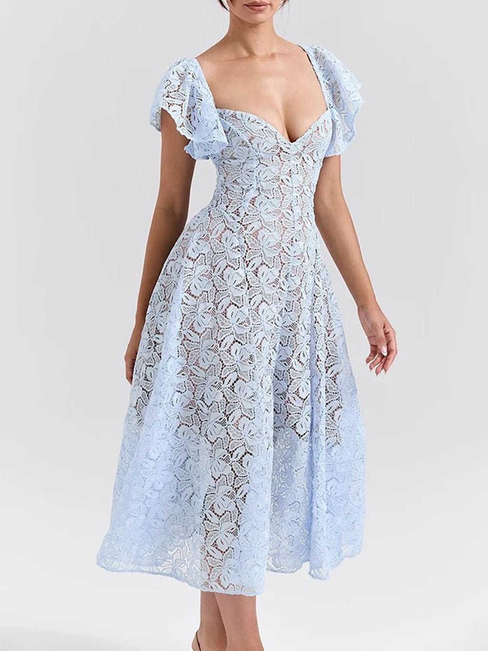 Short Ella Sleeve Backless Midi Dress