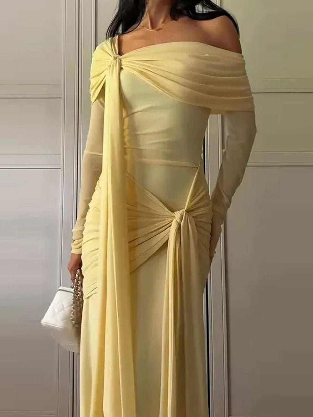 Adrienne Draped Off-Shoulder Gown