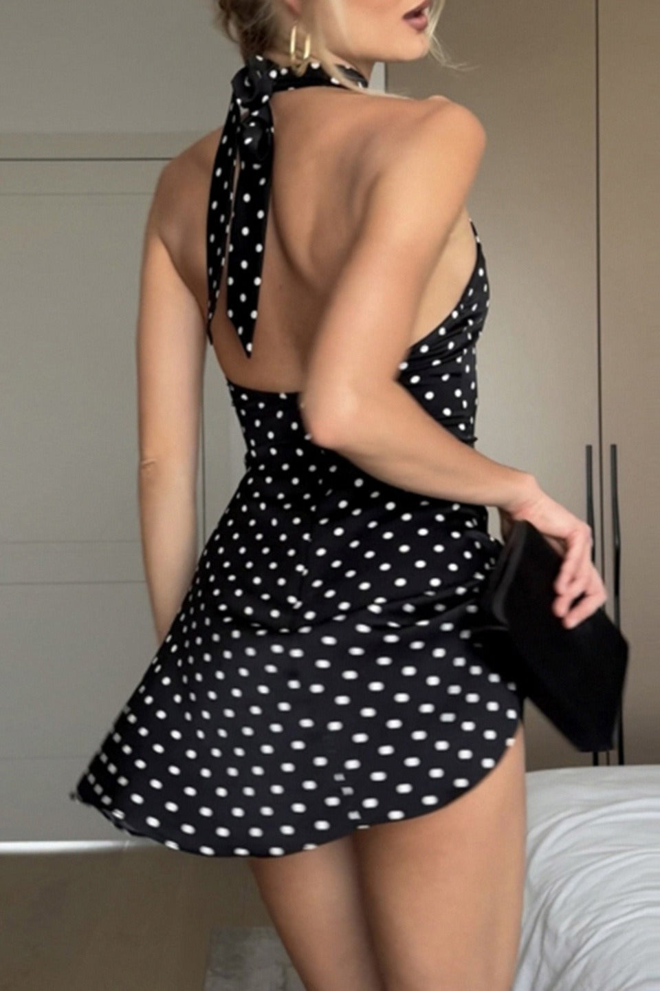 Dot Polka Halter Backless Bodycon Mini Dress