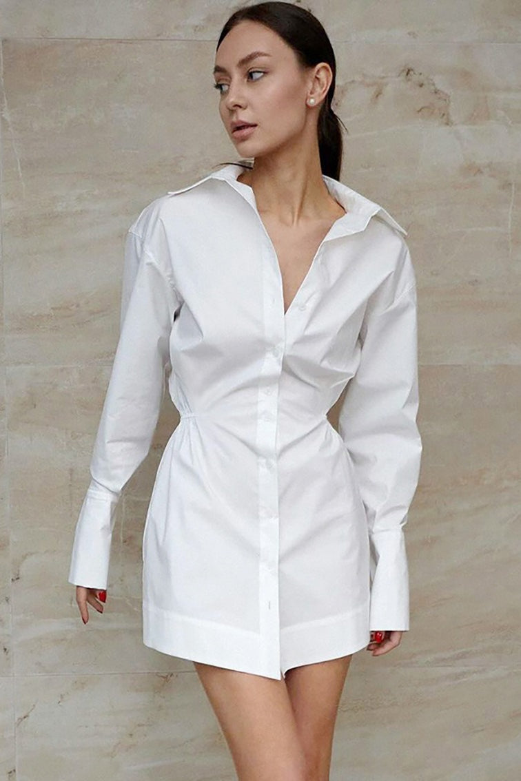 White Cotton Shirt Mini Dress