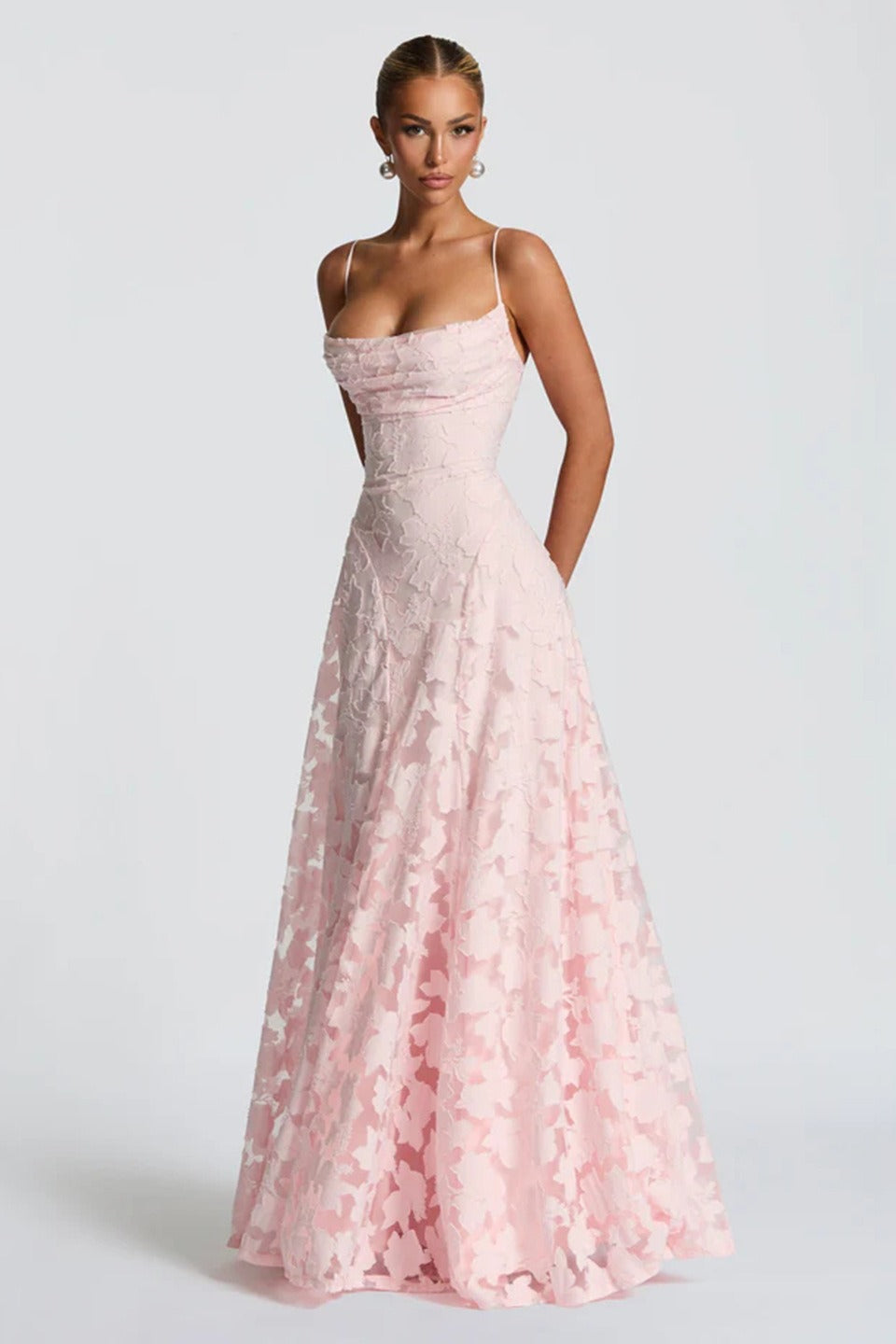 Jacquard Edition Cami Backless Maxi Lace Dress