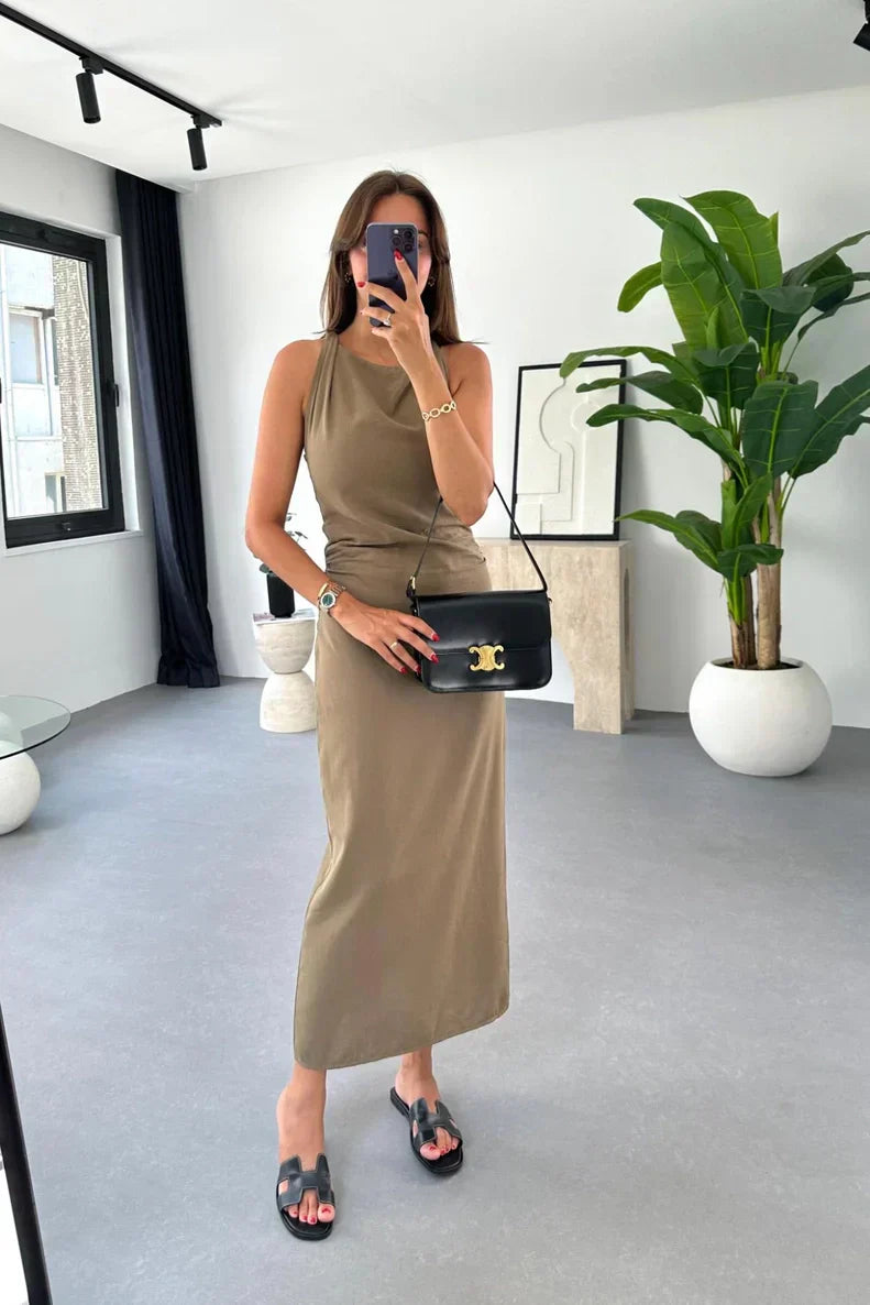 Alexandra Minimalist Open-Shoulder Midi Dresses Statement Occasion Edit