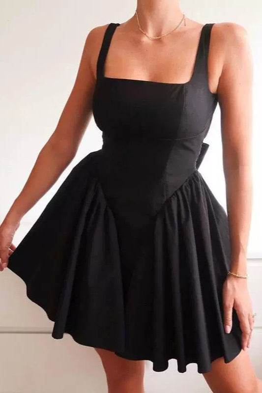 Graceful Open Back Bow Mini Dress