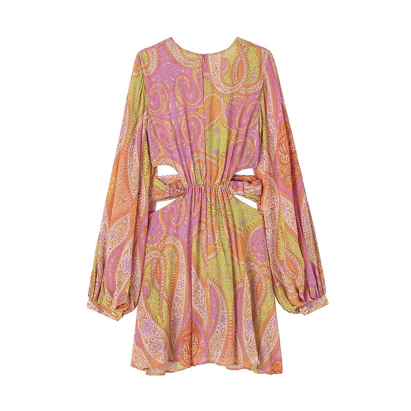 Minimalist Sol Printed V Neck Mini Dress Statement Occasion Edit