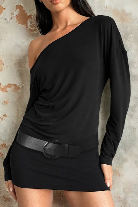 Shoulder One Long Sleeve Mini Dress