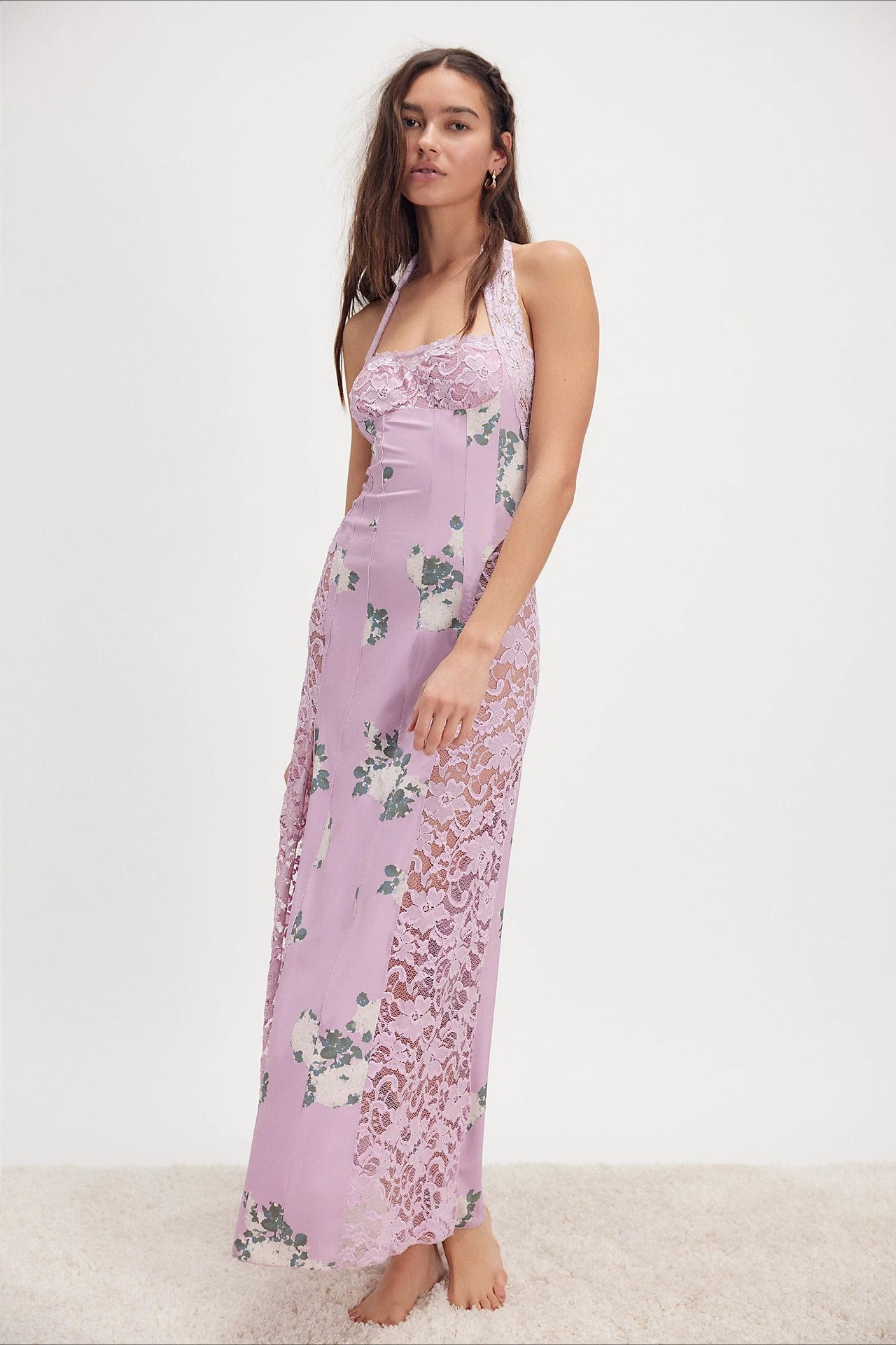 Chic Floral Spaghetti Strap Maxi Lace Dress