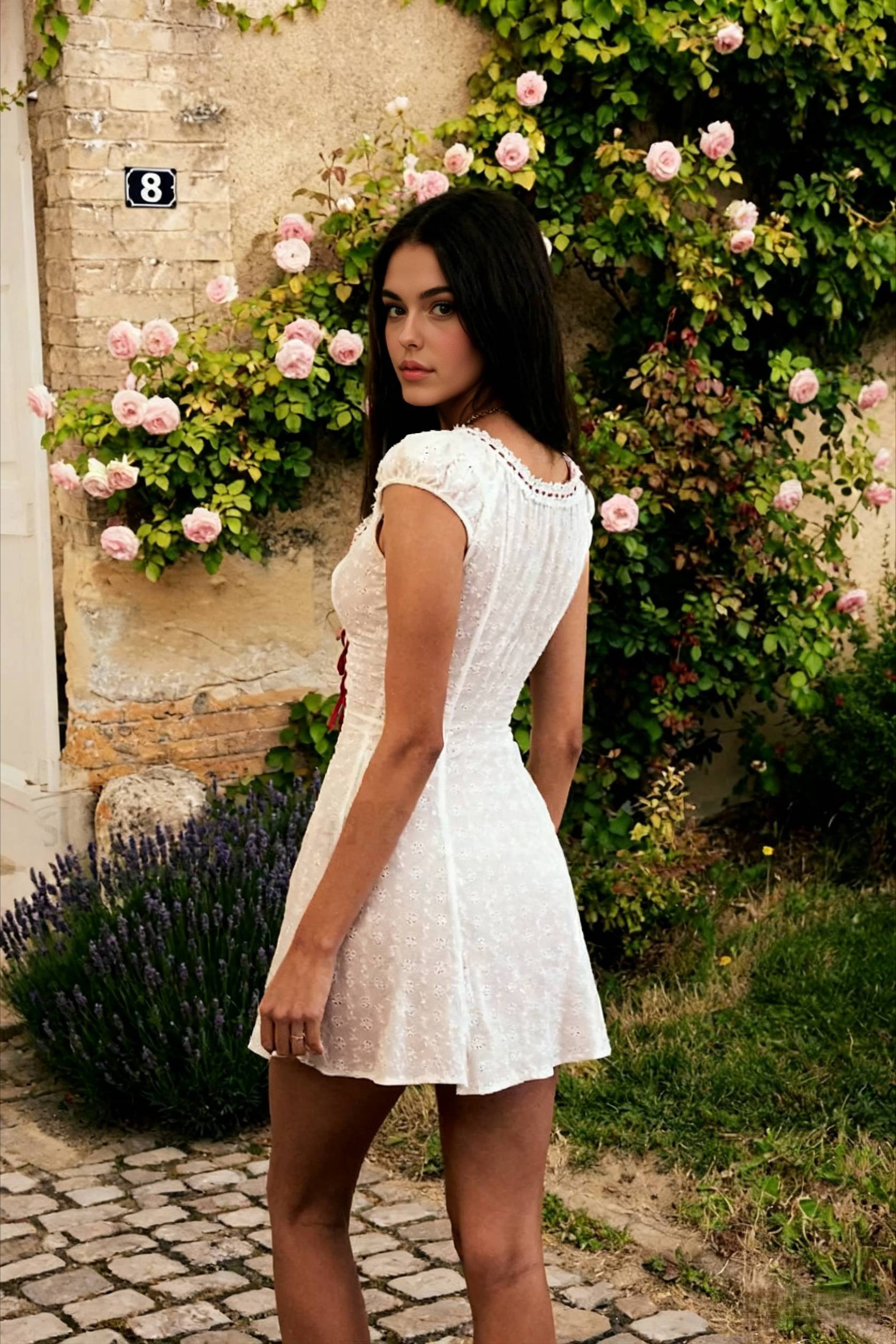 Lace Retro Bow Mini Dress