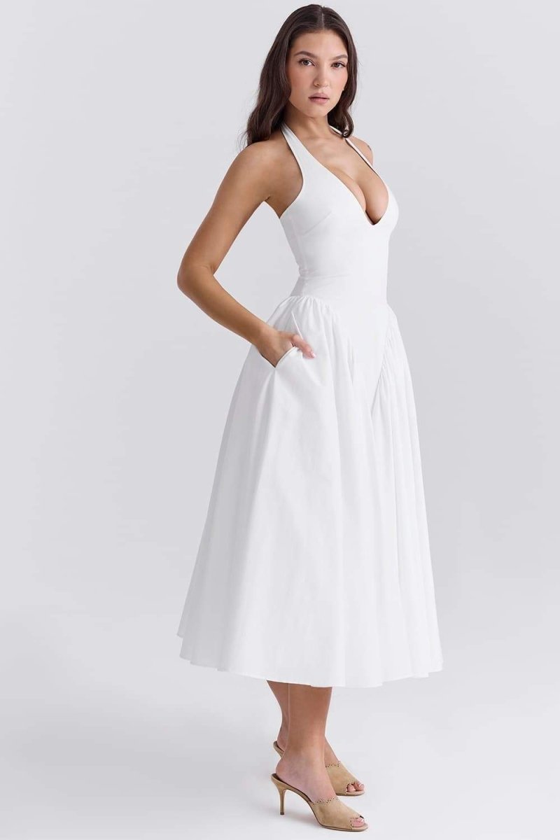 Exclusive Zuleyka Halter Neck Midi Dress with Open Back Premium Wardrobe Essential