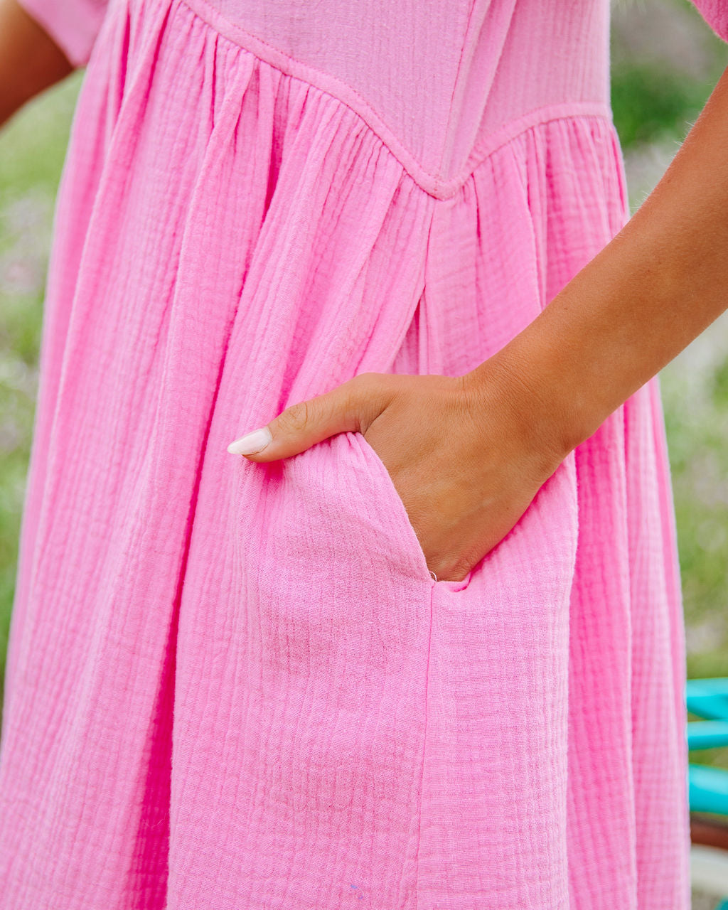Cotton Amber Pocketed Puff Sleeve Dress Cool Pink