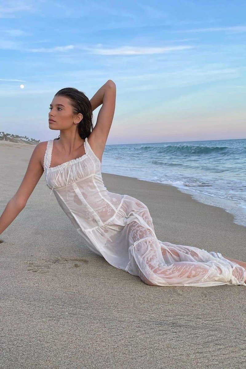 Luisa Minimalist Semi Sheer Maxi Dress with Ruffles Boutique Edit