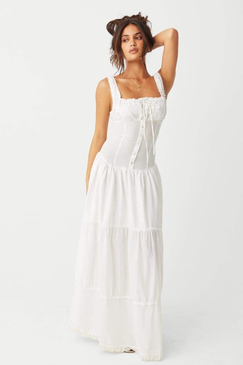 Luisa Minimalist Semi Sheer Maxi Dress with Ruffles Boutique Edit