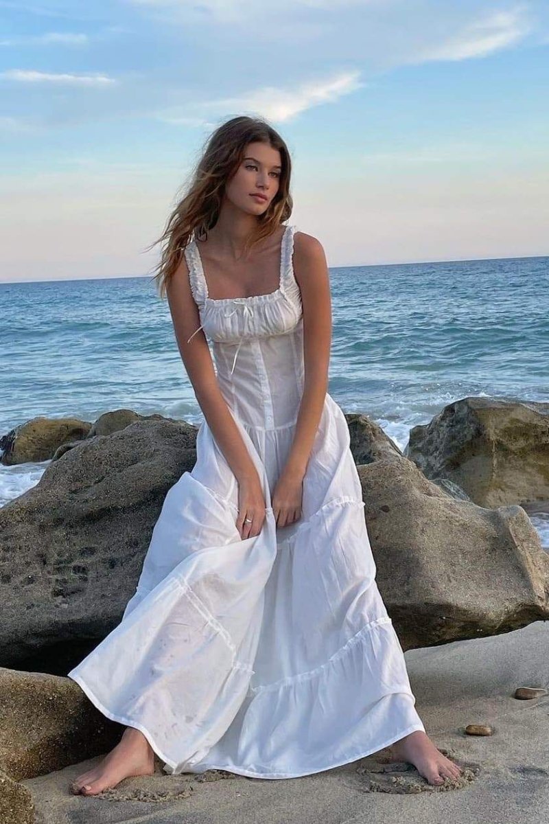 Luisa Minimalist Semi Sheer Maxi Dress with Ruffles Boutique Edit