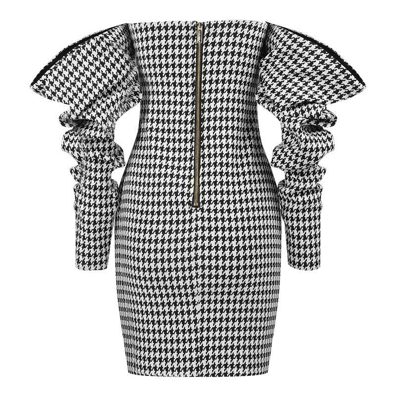 Allover Andi Houndstooth Off Shoulder Dress