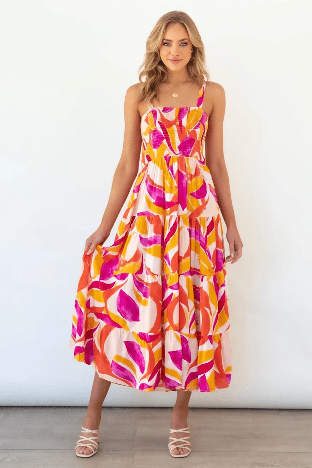 Aranza Minimalist Printed Striped Maxi Summer Dresses Women with Ruffle Top Evening Wear Edit