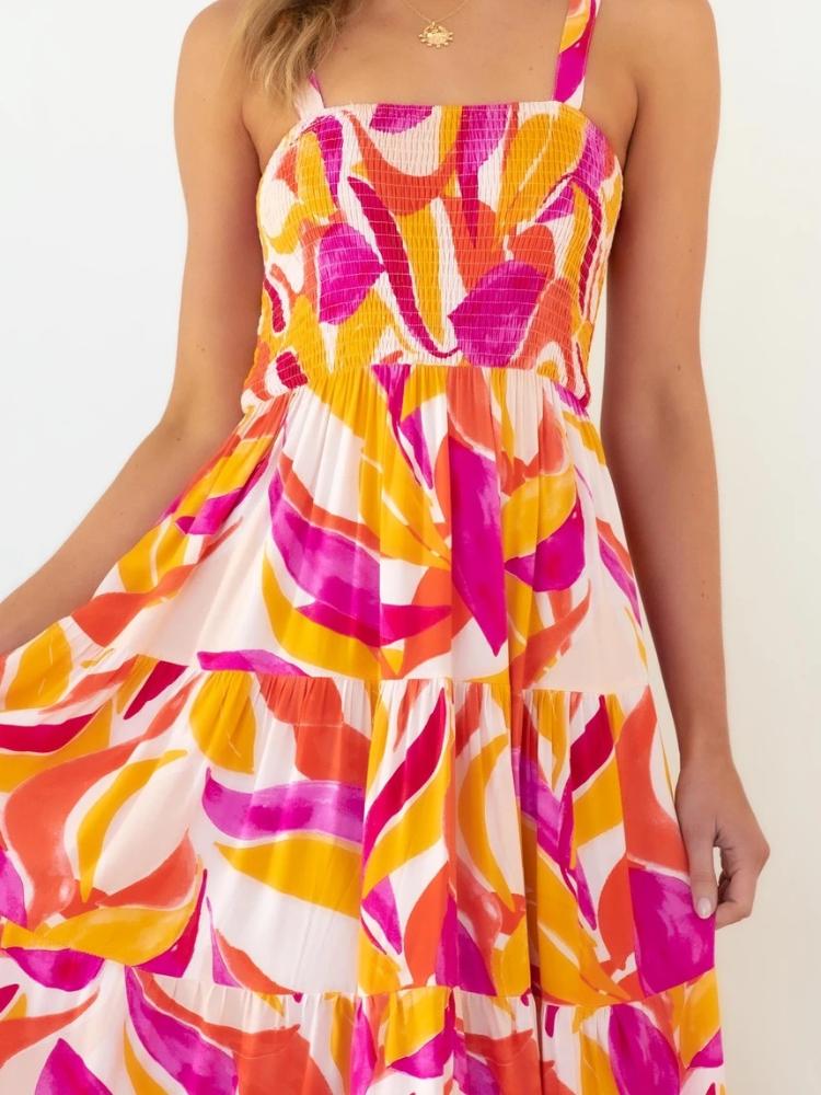Aranza Minimalist Printed Striped Maxi Summer Dresses Women with Ruffle Top Evening Wear Edit