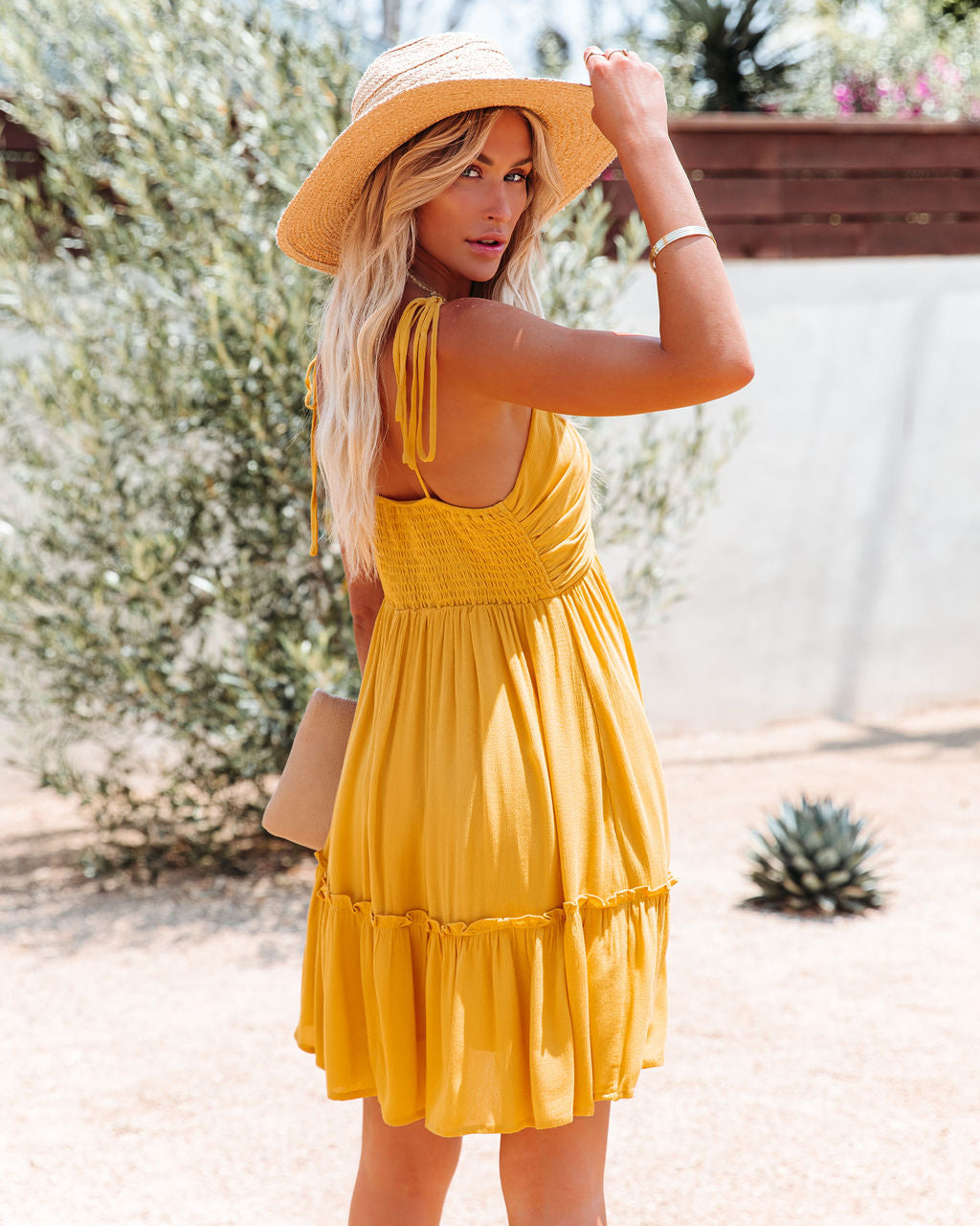 Pocketed Angelina Babydoll Dress Sunflower
