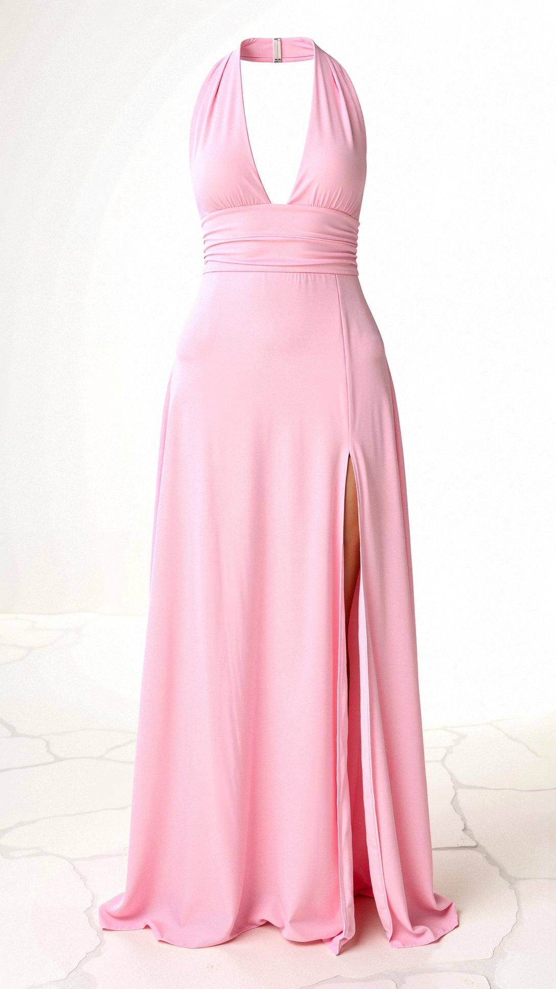 Oriana Chic Maxi Halter Dress V Neck and Slit Premium Edit