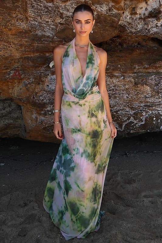 Marta Elevated Printed Halterneck Maxi Dress Evening Wear Edit