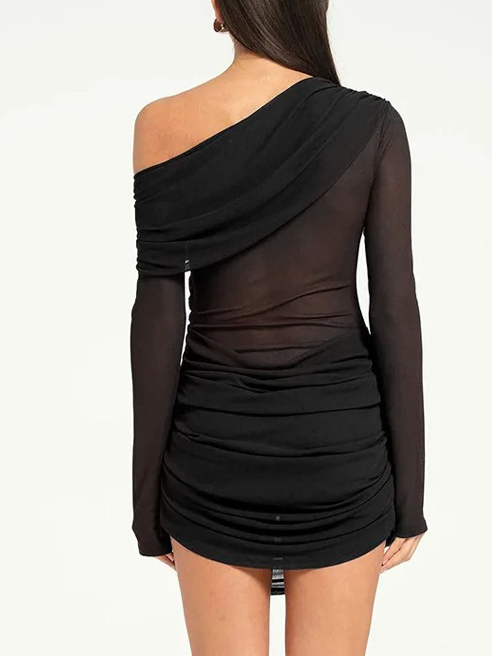 One Ariana Shoulder Mesh Mini Dress