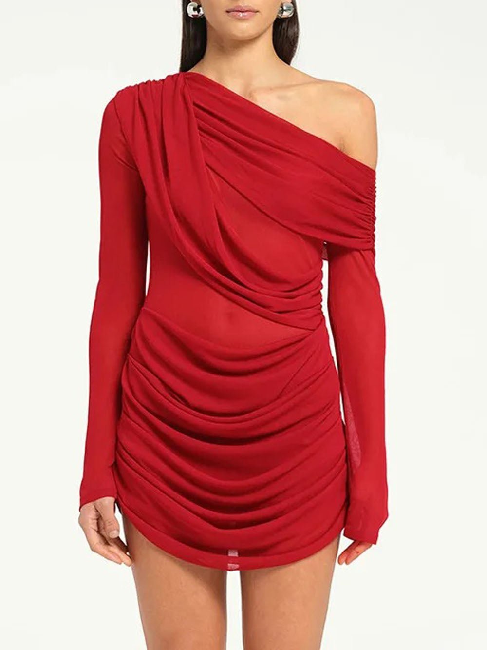 One Ariana Shoulder Mesh Mini Dress