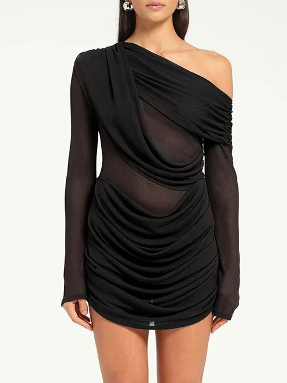 One Ariana Shoulder Mesh Mini Dress