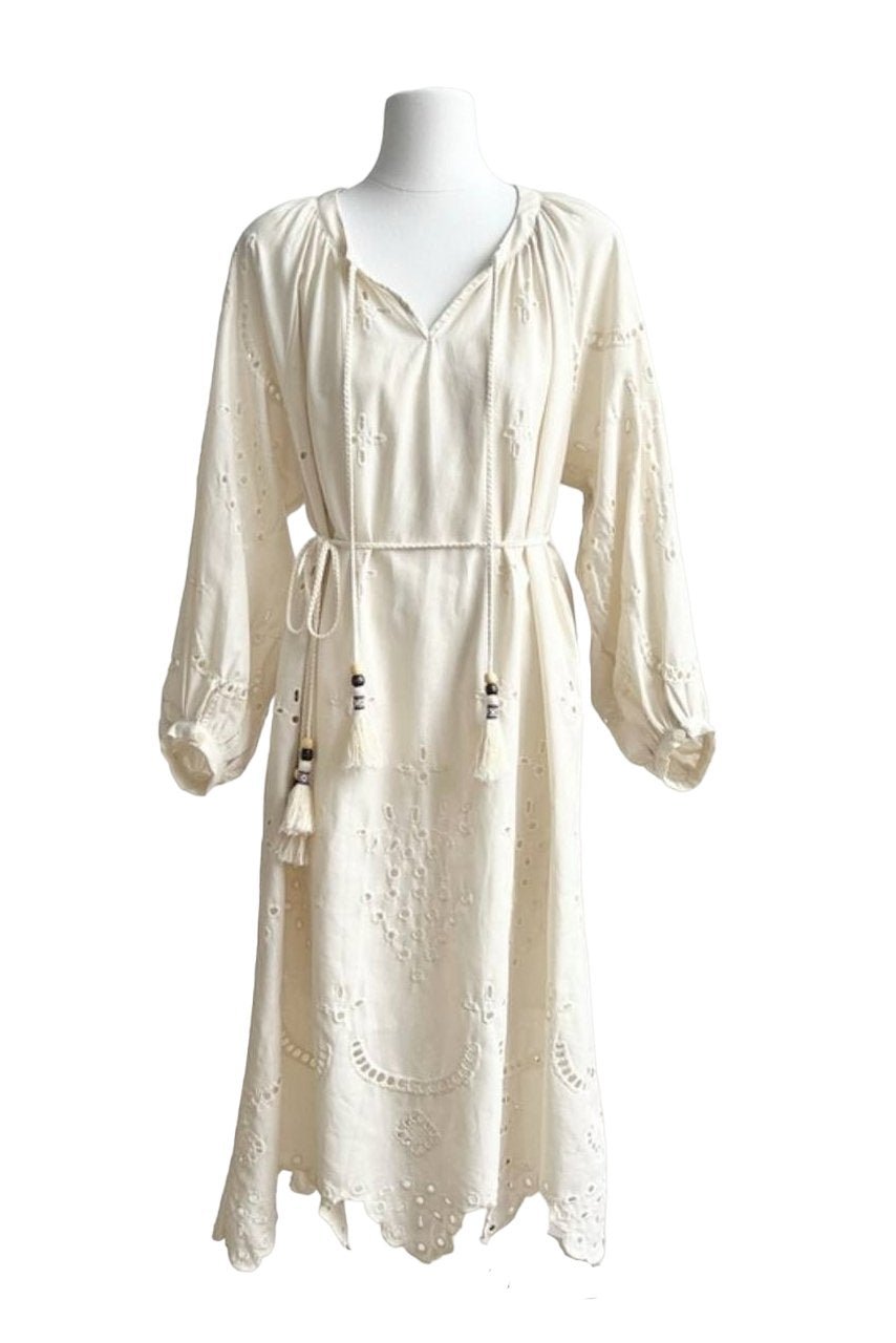 Timeless Frida Embroidered Midi Dress with Hemstitch Elevated Occasion Wear